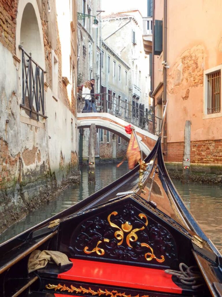 Venice gondola trip though small canals