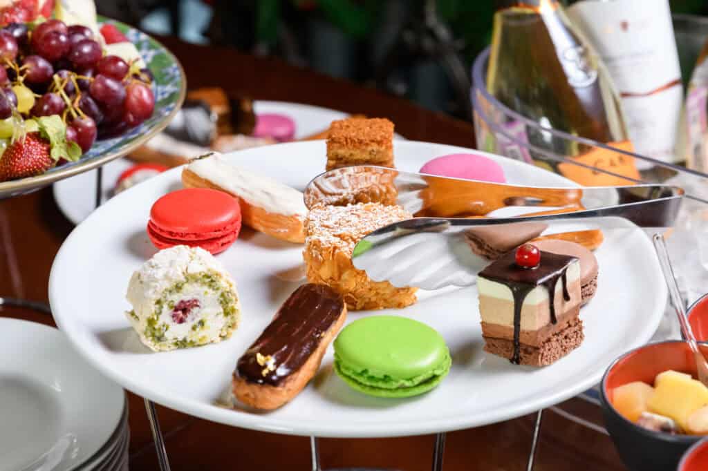 Assorted cakes on a plate in Paris