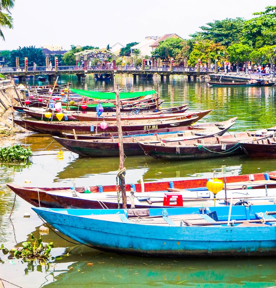 Colorful boats on the river in Hoi An