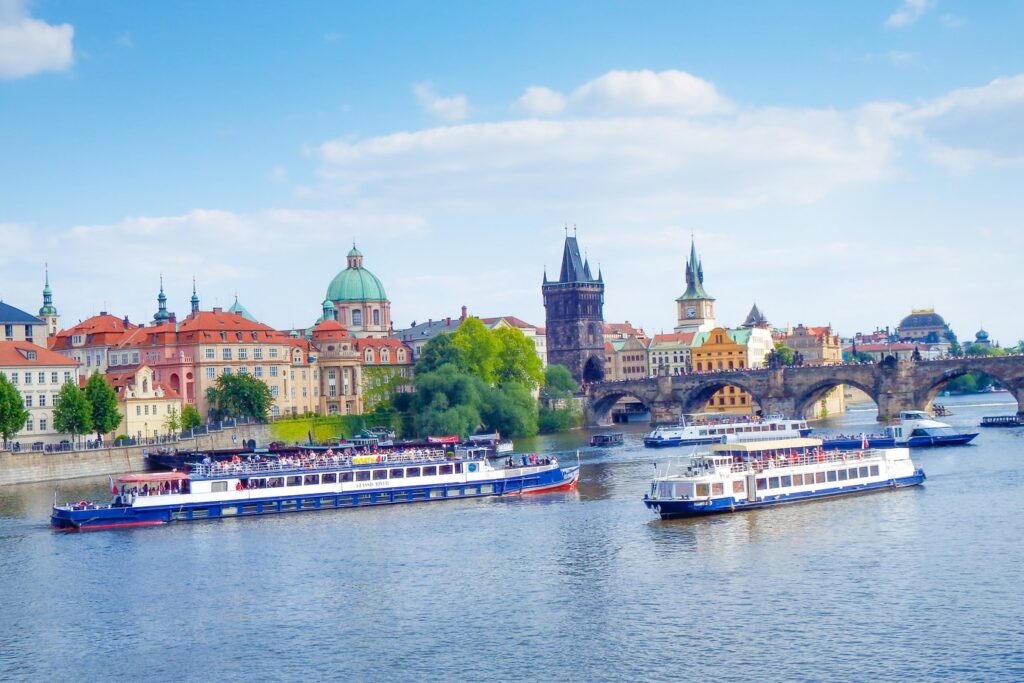 Boats on the Vltava River in Prague