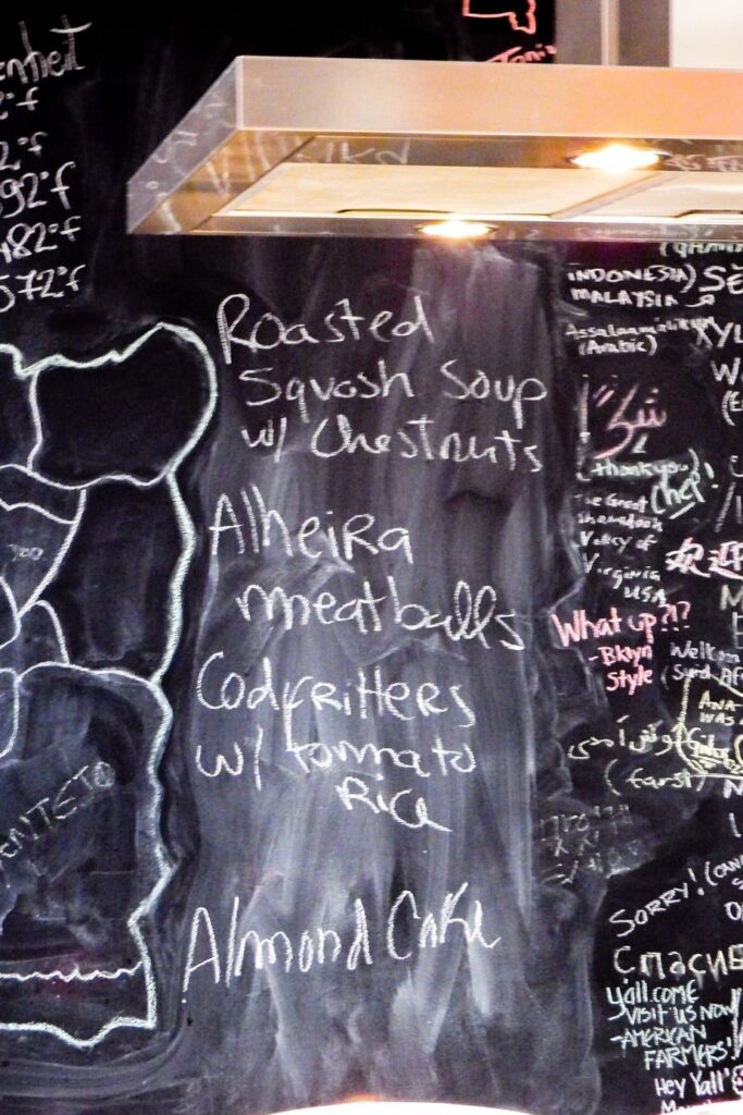 halkboard menu listing seasonal Portuguese dishes at Cooking Lisbon class