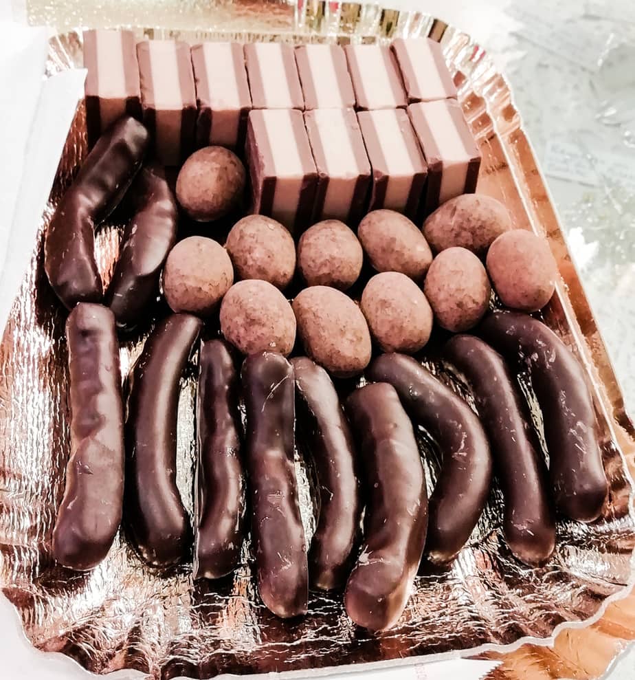 Assorted dark chocolates in a traditional chocolate shop on the Urban Adventures Florence Foodies Walk