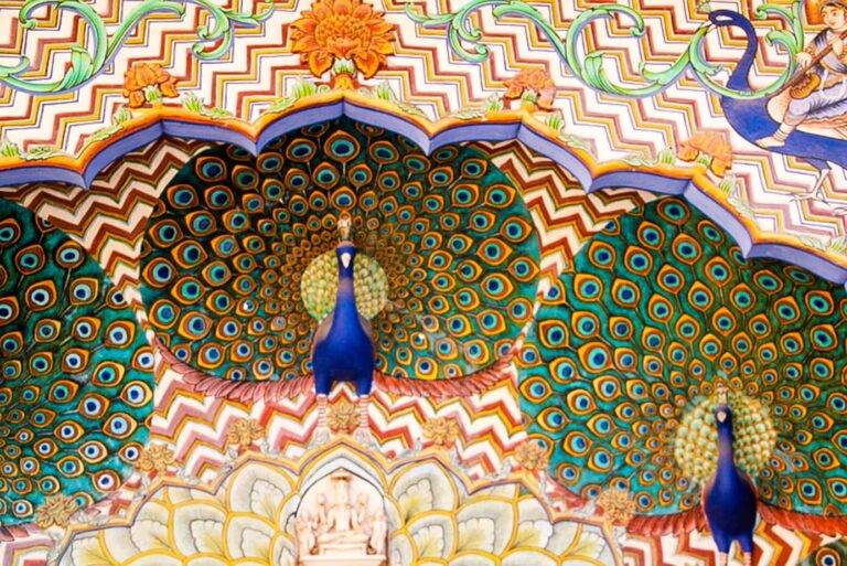Jaipur palace colourful door with a peacock