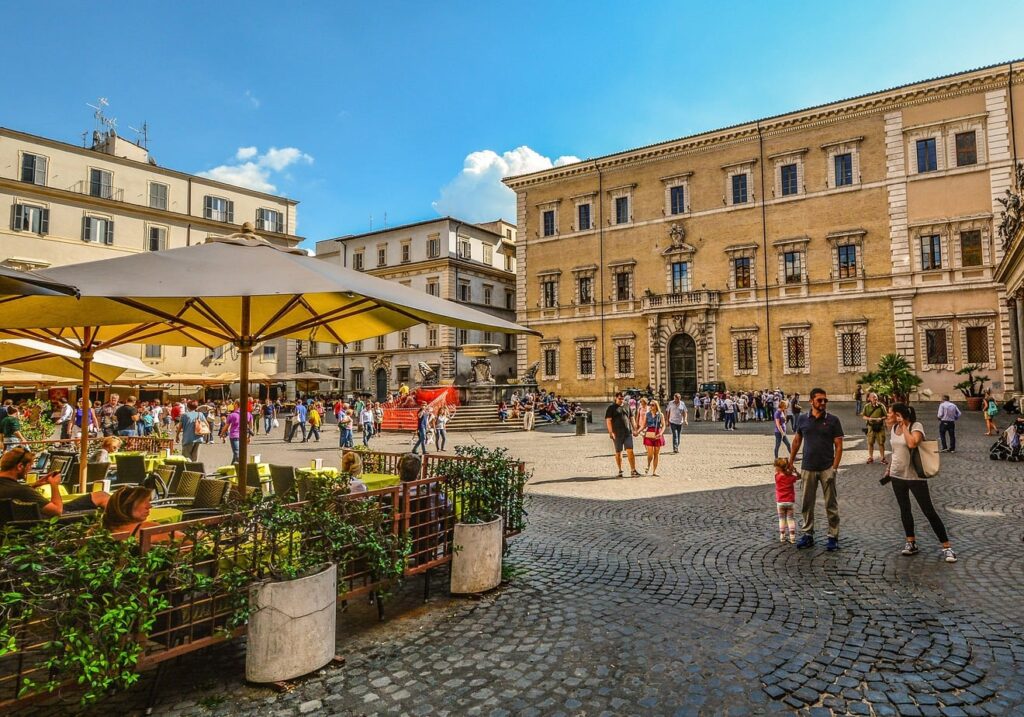 Trastevere piazza at night, best area to stay in Rome for nightlife