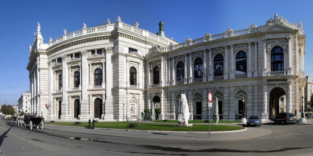 : Exterior of the Vienna State Opera in Vienna, Austria, with its grand neo-Renaissance façade 