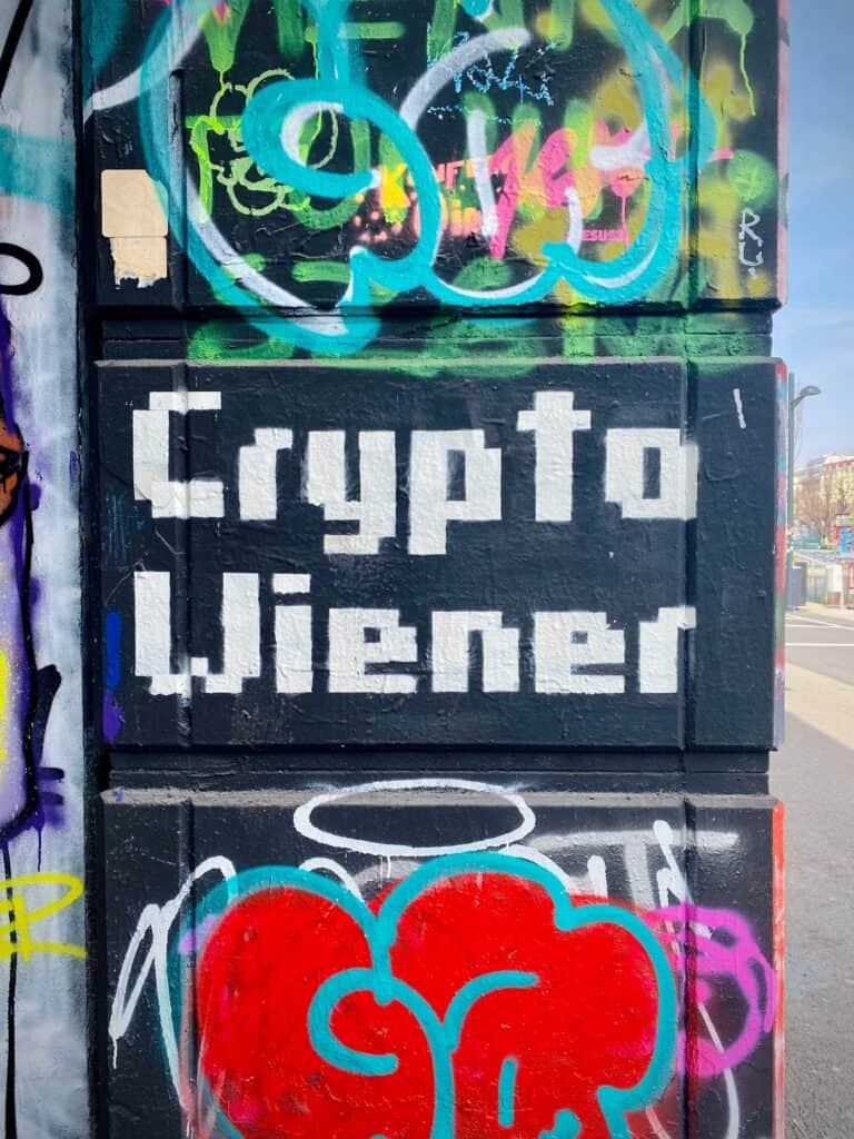 : Colourful street art murals along the Donaukanal in Vienna