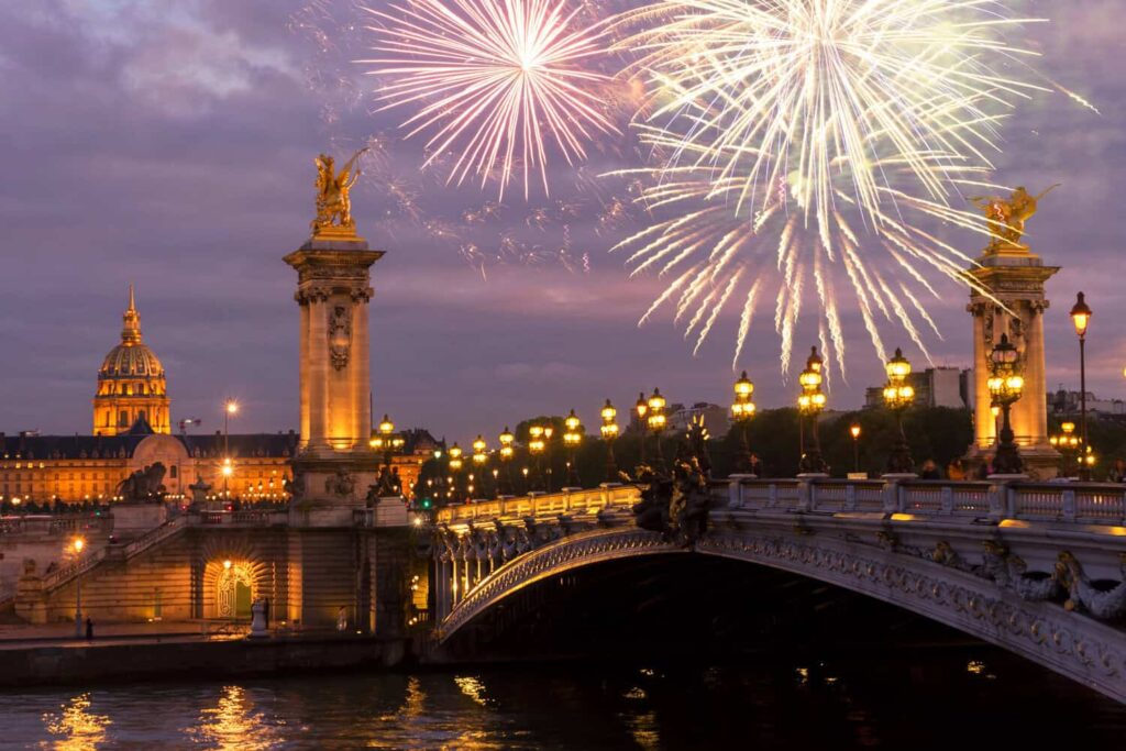 Fireworks over the Pont Alexandre III Paris