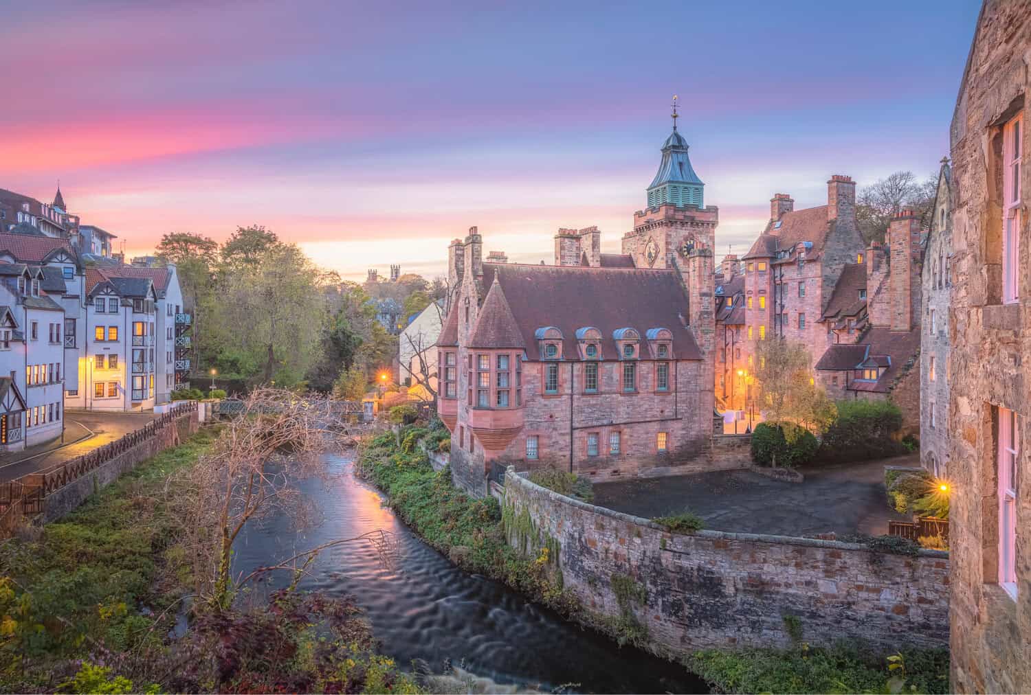 Dean Village Edinburgh at sunset