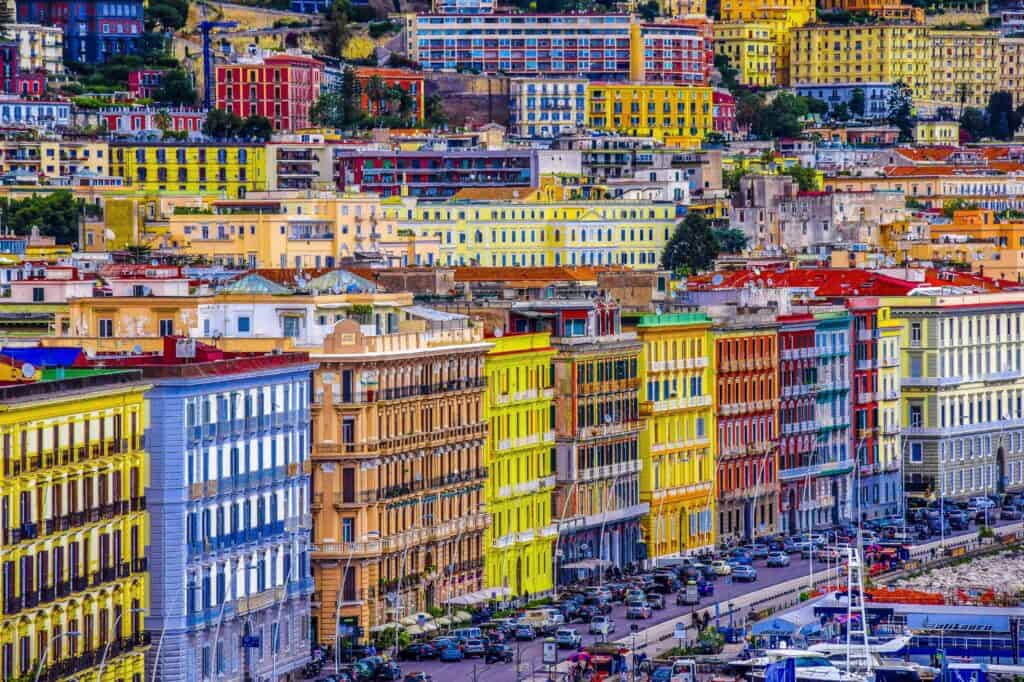 Brightly coloured houses on Lungomare Naples