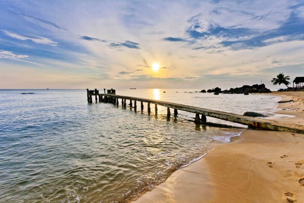 Sunset on Phu Quoc beach during the dry winter season in Vietnam