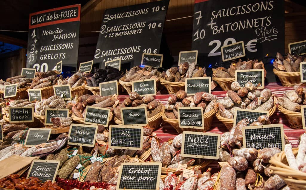 Sausages on a marke
