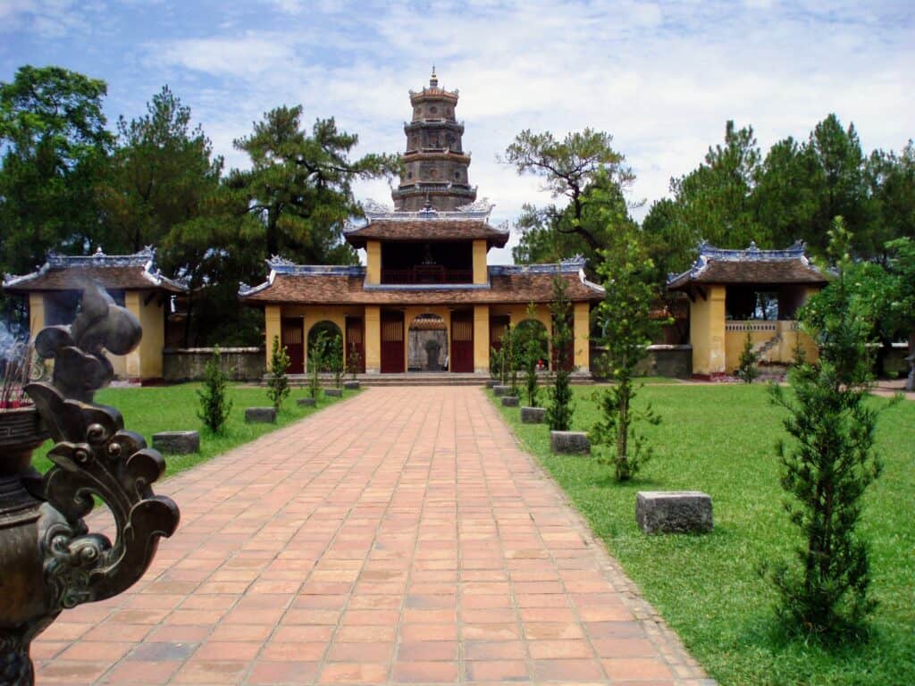 Thien Mu Pagoda with its historic tower and temple grounds in Hue, Vietnam