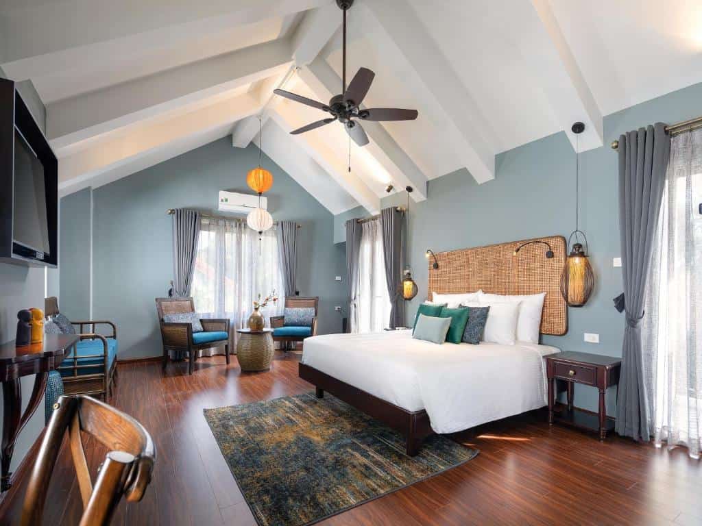 Chic boutique bedroom with pool or garden views near An Bang Beach.