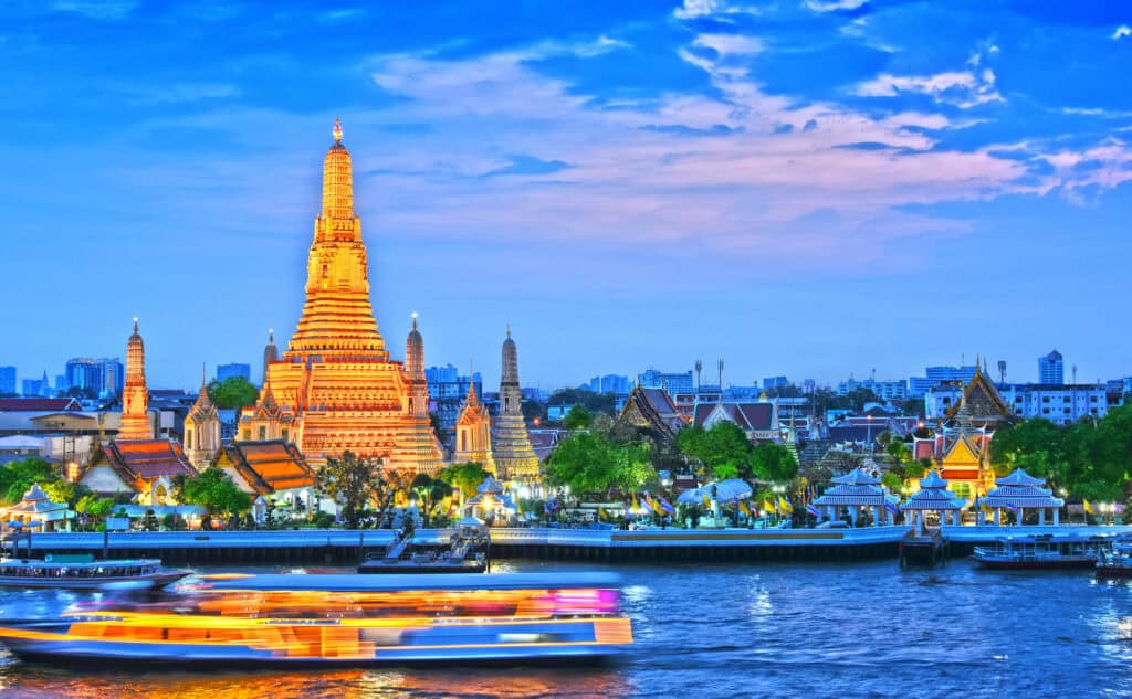 Wat Arun Ratchawararam, a Buddhist temple in Bangkok, Thailand.