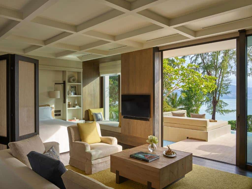 Rosewood Phuket beachfront villa interior with ocean views and contemporary tropical design at Emerald Bay